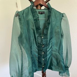 Teal Sheer Sleeved Blouse